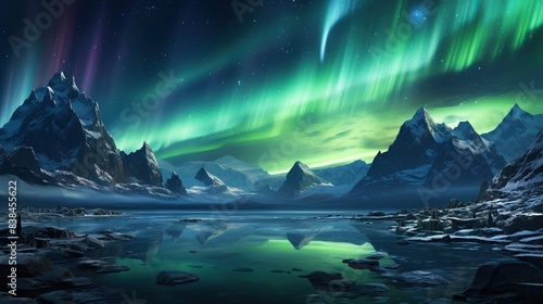 Northern lights dancing over an icy landscape  © Awais
