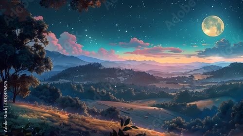 Majestic Mountainous Landscape Aglow in Twilight Sky with Twinkling Stars © Everything by Rachan