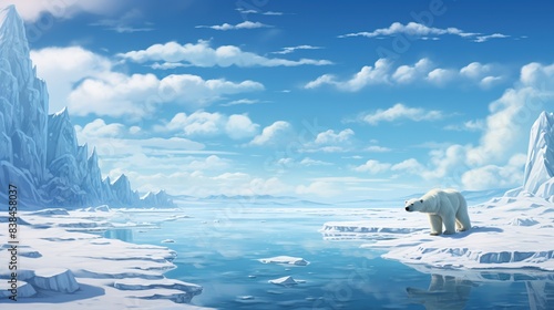 Polar bear roaming across a vast ice field  