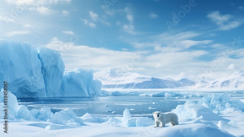 Polar bear roaming across a vast ice field  