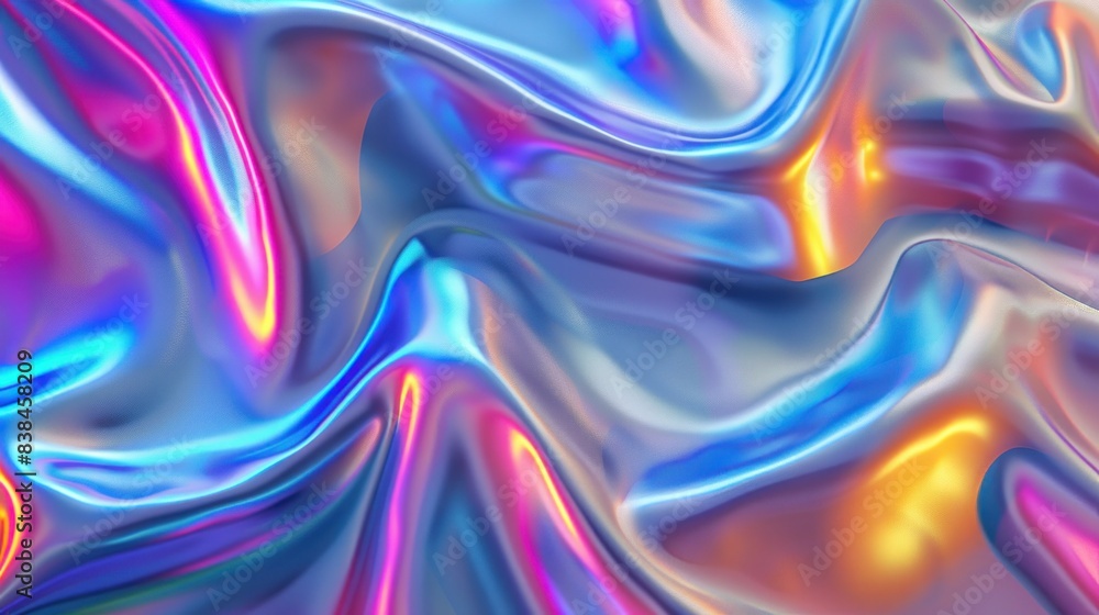 Fototapeta premium A close-up of smooth silver fluid waves with an LED texture background.