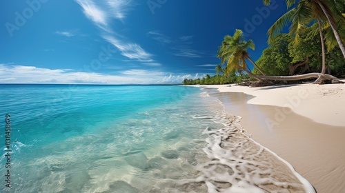 Pristine tropical beach with turquoise waters and white sand   