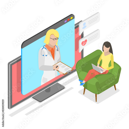 3D Isometric Flat Illustration of Electronic Health Record, Modern Technology in Hospital. Item 2