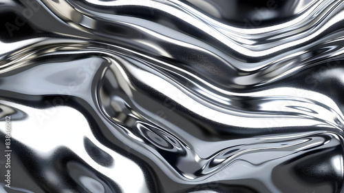 glossy silver metal fluid glossy chrome mirror water effect background backdrop texture 3d render