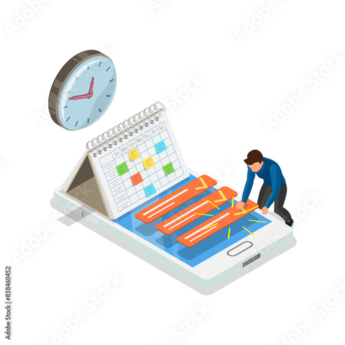 3D Isometric Flat Illustration of Scheduling Software , Online Planner and Reminder. Item 1