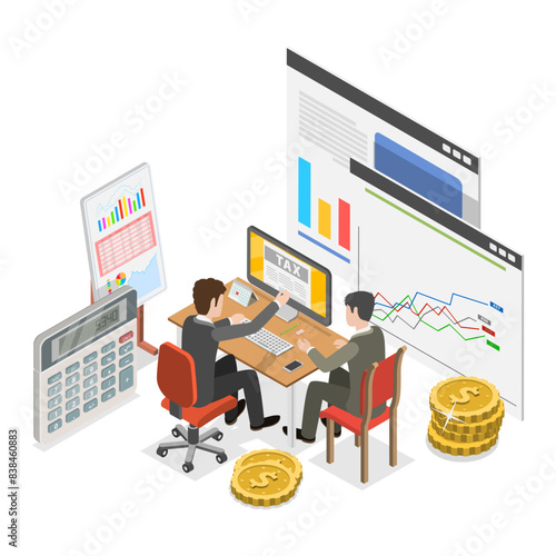 3D Isometric Flat Illustration of Business Analysis, Managing Financial Income. Item 3