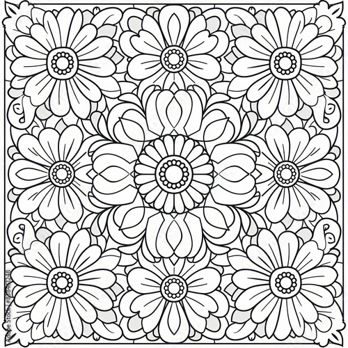 seamless pattern with flowers mandala coloring book