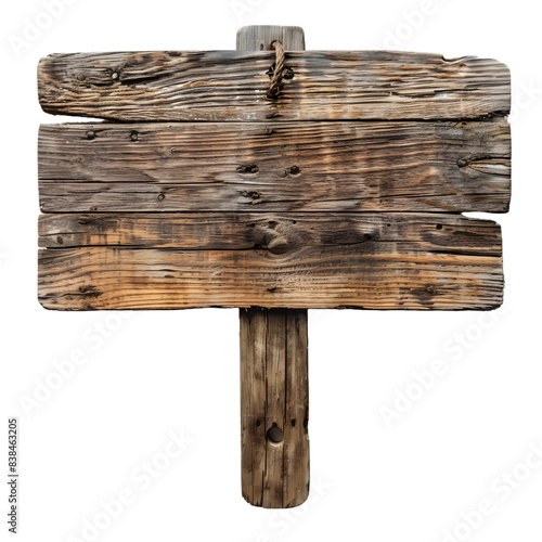 Rustic wooden sign board and directional arrow on a transparent background, png. photo