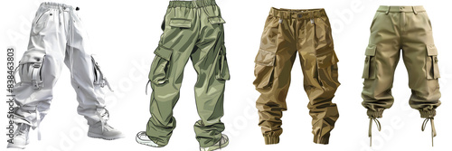 Stylish cargo pants in various color on a transparent background, png. photo