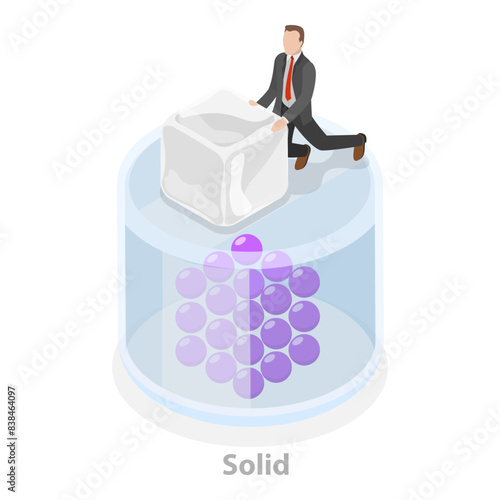 3D Isometric Flat Illustration of State Of Matter, Solid, Liquid and Gas. Item 1