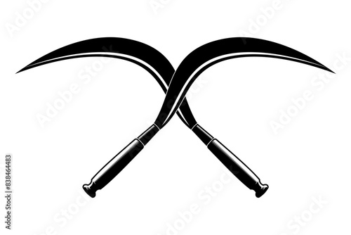 two crossed sickles for logo or icon or symbol or badge or emblem, vector shape isolated on white background.