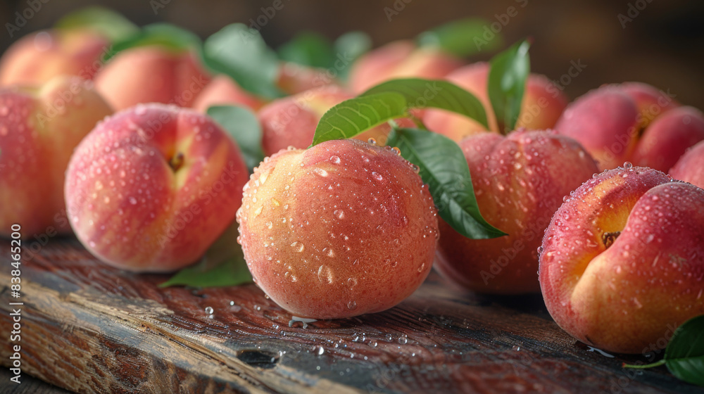 ripe peach on a tree branch, dew. THE HEYDAY ripe peach on a tree branch, dew. THE HEYDAY