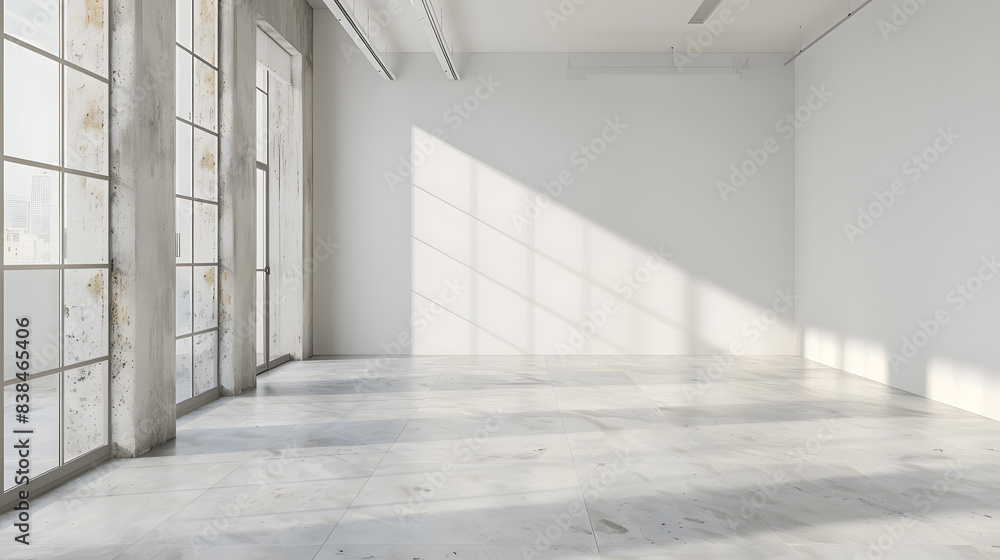 Empty modern white room with lights and shadows of window mock up
