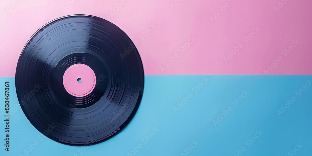 Minimalistic composition: Vinyl record on a paper cube. Optical illusion. Geometric composition. Minimalistic creative layout Minimalistic composition: Vinyl record on a paper cube. Optical illusion. Geometric composition. Minimalistic creative layout