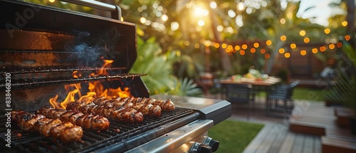 barbecue flat design side view backyard party watercolor analogous color scheme