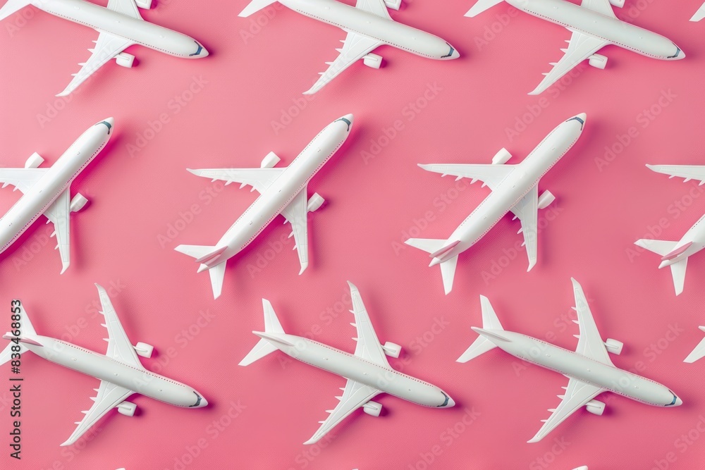 Passenger airplane pattern, vacation concept. Pastel color background, top view for copy space. Minimal art. Passenger airplane pattern, vacation concept. Pastel color background, top view for copy space. Minimal art.