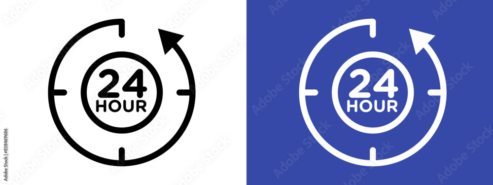 Obraz premium 24/7 Service Icon for Around-the-Clock Availability, Customer Support, and Timekeeping