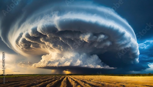 Sculpted super-cell, a mesocyclone weather formation thunderstorm clouds, drifting majestically photo