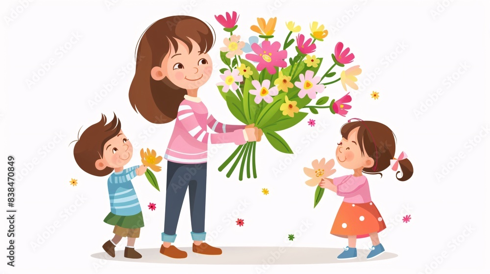 Children Giving Flowers to Mother