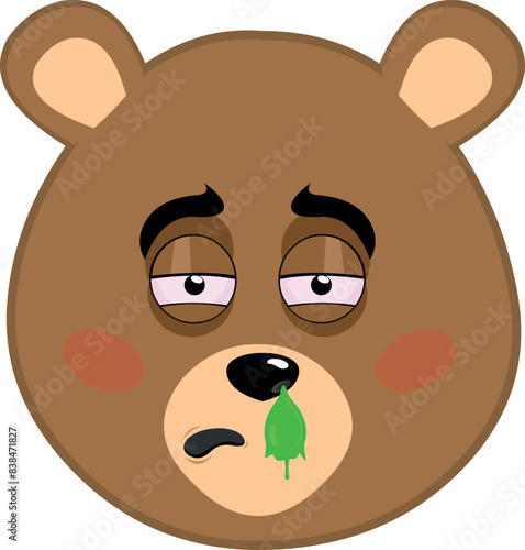 vector illustration face brown bear grizzly cartoon pale with flu symptoms and mucus falling from the nose