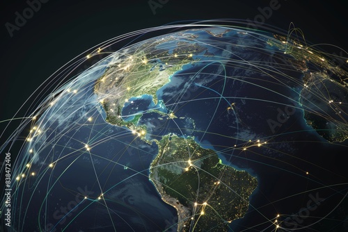 Global Network Connectivity on Earth at Night - Conceptual Illustration for Population Migration and Technology