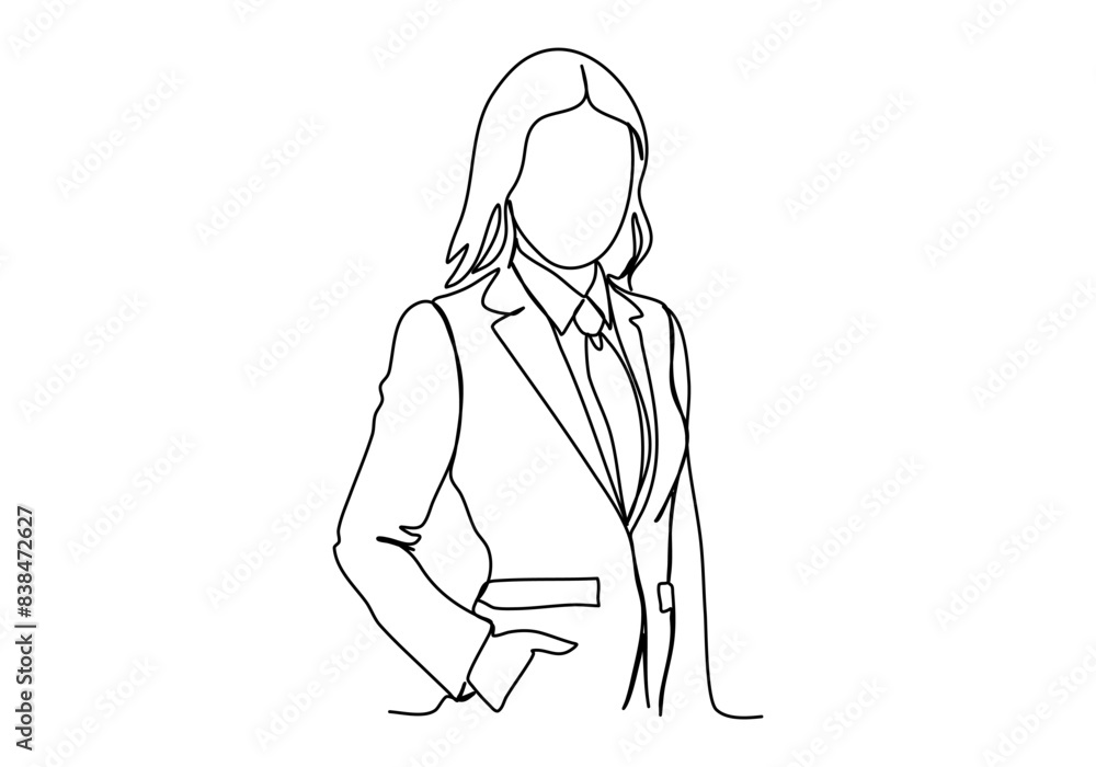 Woman in business suit. One line drawing vector illustration. Woman in business suit. One line drawing vector illustration.