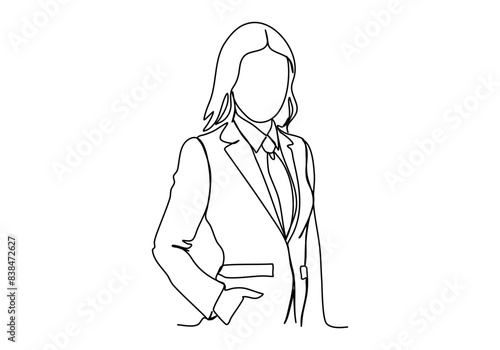 Woman in business suit. One line drawing vector illustration.