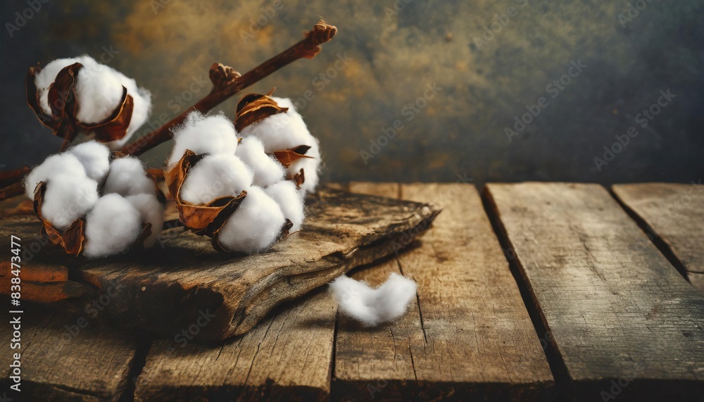 rustic old wooden boards table cotton flowers rustic old wooden boards table cotton flowers