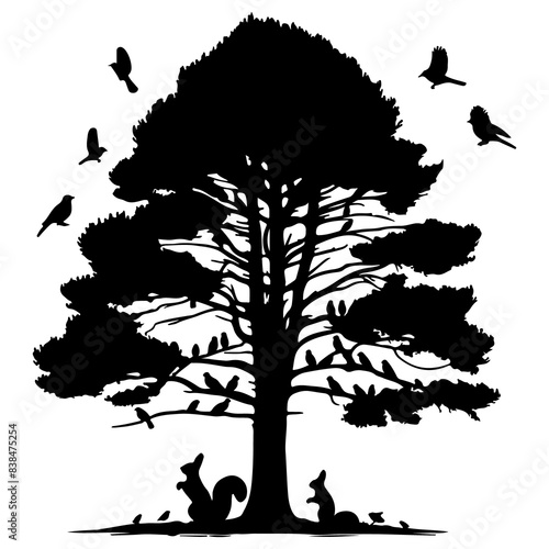 Beautiful tree silhouette vector white background