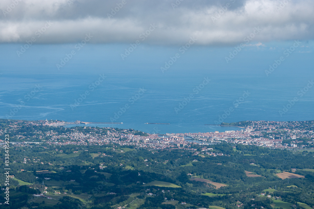 Travelling by old wooden train up to Larrun or La Rhune, Larhune mountain at the western end of the Pyrenees located on border of France and Spain, in traditional Basque provinces Labourd and Navarra