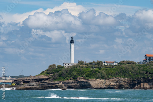 Lighthouse of Biarritz in touristic Biarritz city, Basque Country, Bay of Biscay of Atlantic ocean, France