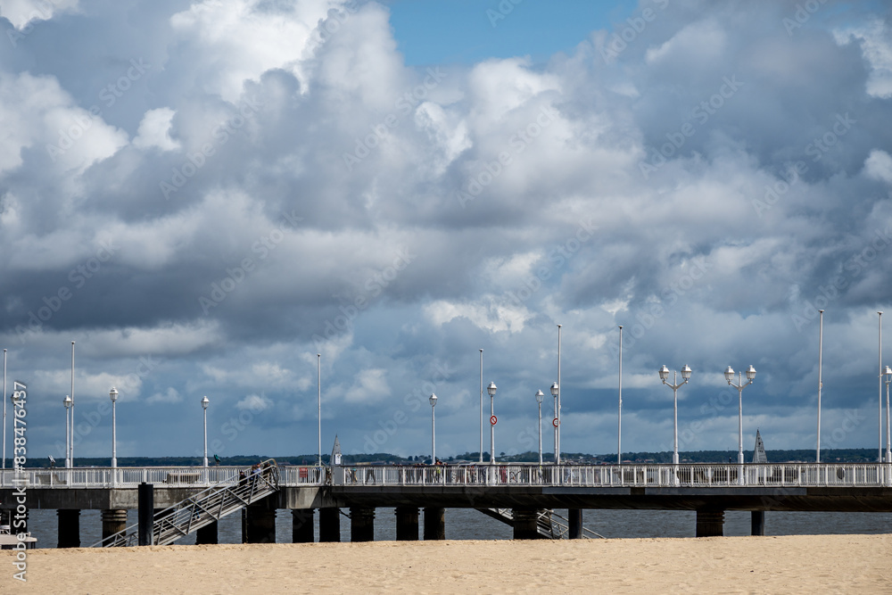 Walking on beach promenade in Arcachon, vacation destination town on Atlantic coast with beatiful parks, villas, streets and sandy beach, France Walking on beach promenade in Arcachon, vacation destination town on Atlantic coast with beatiful parks, villas, streets and sandy beach, France