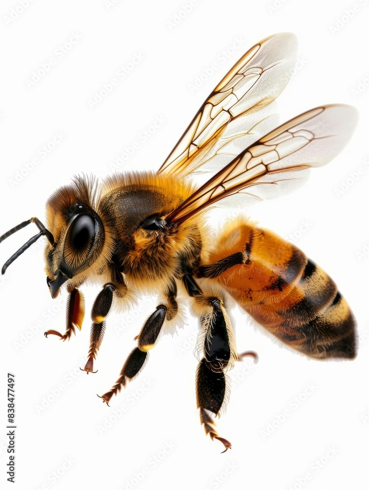 a stunning bee is flying, isolated on transparent background, macro, incredible pollinator, generative AI hyper realistic a stunning bee is flying, isolated on transparent background, macro, incredible pollinator, generative AI hyper realistic