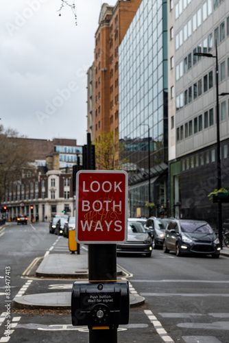 Transportation in London city, roads, road signes, street signes, warnings, indicating of directions in Great Britain, city life in England