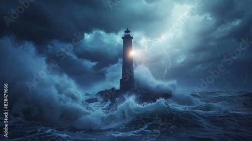 Solitary lighthouse defiant amidst turbulent seas