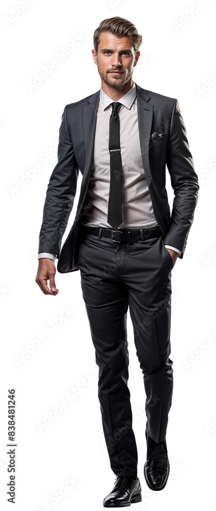 Isolated walking handsome young man wearing dark blue suit, png,cutout on transparent background, ready for architectural visualisation Isolated walking handsome young man wearing dark blue suit, png,cutout on transparent background, ready for architectural visualisation