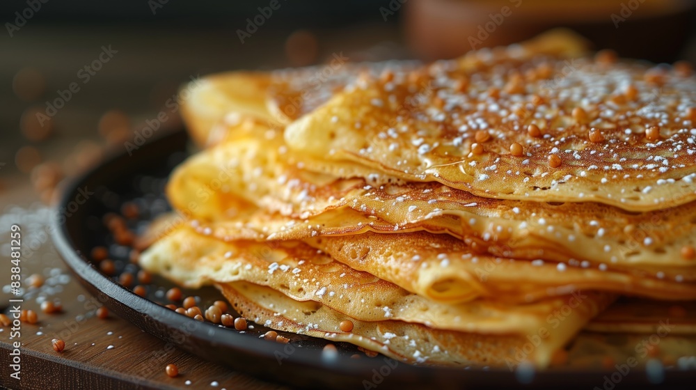 Pile of Crêpes on a black plate Pile of Crêpes on a black plate