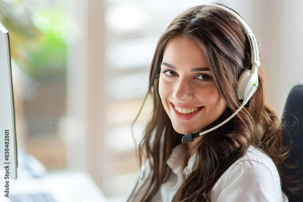 High angle top view of remote work operator and client in conversation using virtual chatbot and microphone headset for customer support communication and teleconferencing automation. High angle top view of remote work operator and client in conversation using virtual chatbot and microphone headset for customer support communication and teleconferencing automation.