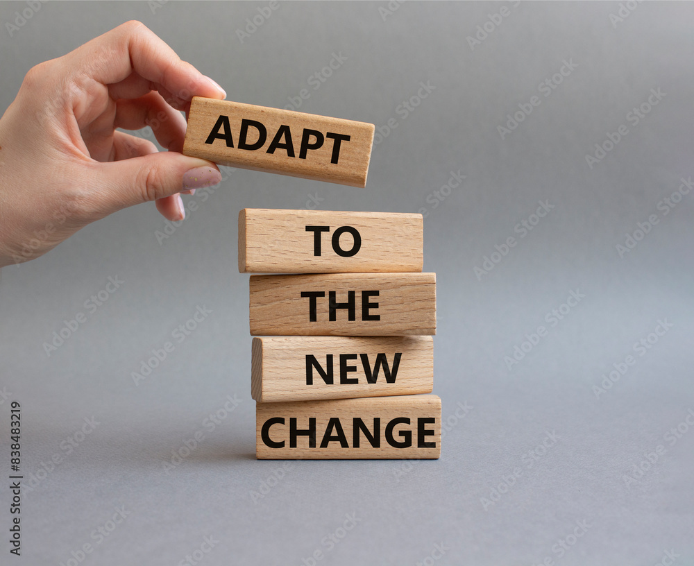 Adapt to Changes symbol. Wooden blocks with words Manage and Adapt to Changes. Beautiful grey background. Businessman hand. Business and Manage and Adapt to Changes concept. Copy space. Adapt to Changes symbol. Wooden blocks with words Manage and Adapt to Changes. Beautiful grey background. Businessman hand. Business and Manage and Adapt to Changes concept. Copy space.