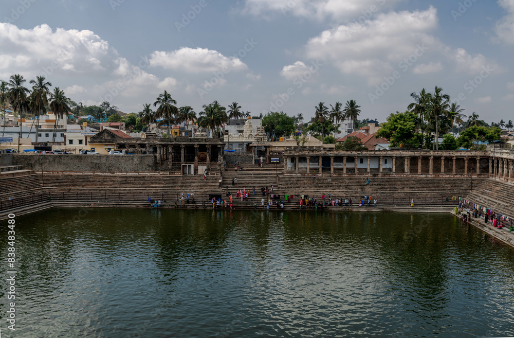 Naklejka premium Lord Yoga Narasimha Temple and Kalyani Big Pond at Melkote. India.
