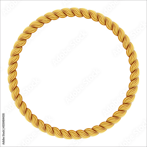 Gold twisted rope circle frame. Round rope border.