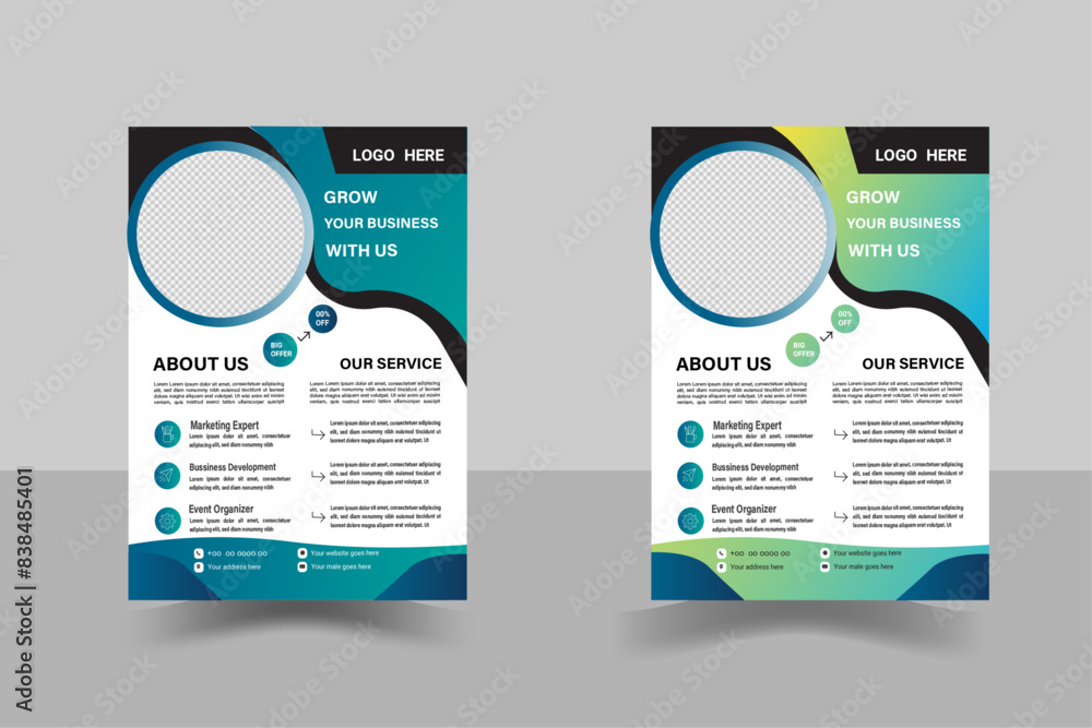 a bundle of 2 templates of different colors, a4 flyer template,Corporate business flyer template design set with red and white, abstract business flyer,creative flyer as well as editable design.
a bundle of 2 templates of different colors, a4 flyer template,Corporate business flyer template design set with red and white, abstract business flyer,creative flyer as well as editable design.