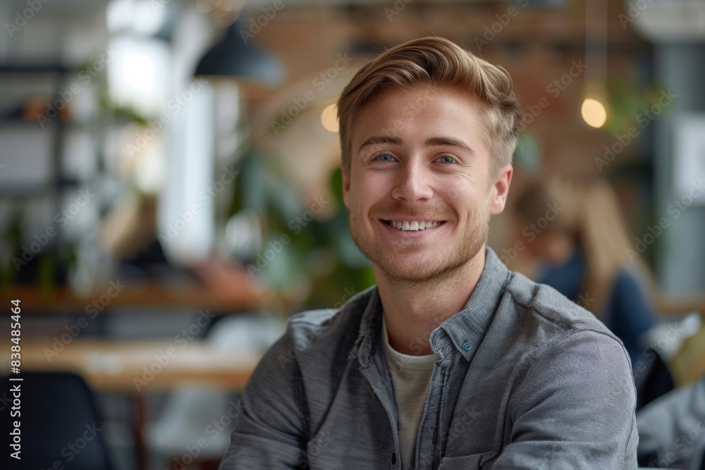 Fototapeta premium Man happily seated at a meal table