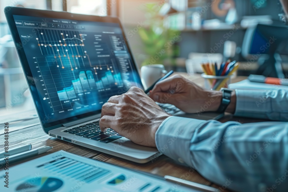 Person using laptop displaying chart Person using laptop displaying chart