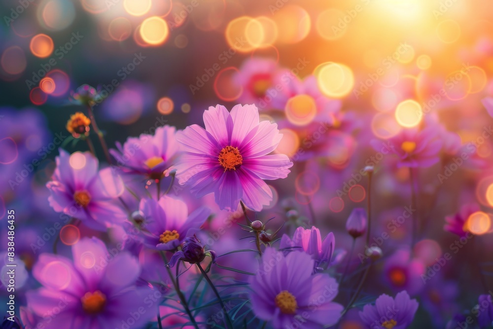 Purple flowers field bright light background Purple flowers field bright light background