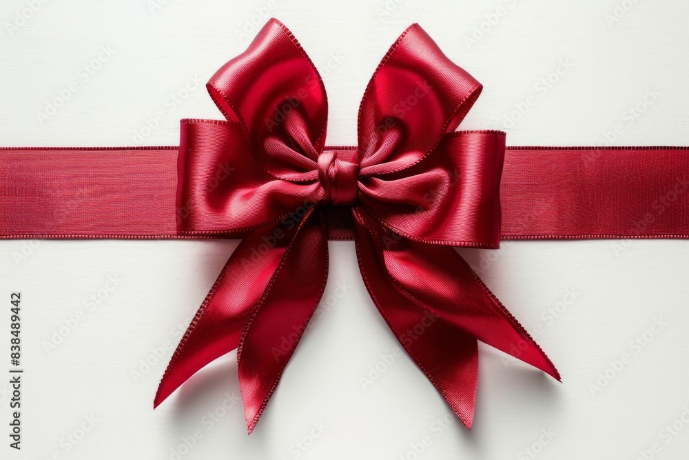 White background red ribbon with bow White background red ribbon with bow