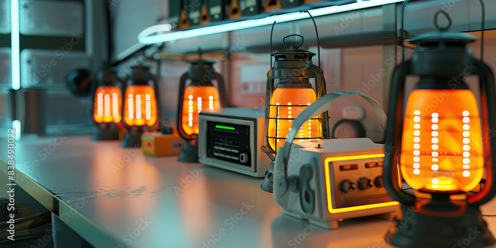 The Eerie Calm Before the Storm: A pristine desk, lined with emergency lanterns, and an old wind-up radio, waiting silently for the next digital disaster. The Eerie Calm Before the Storm: A pristine desk, lined with emergency lanterns, and an old wind-up radio, waiting silently for the next digital disaster.
