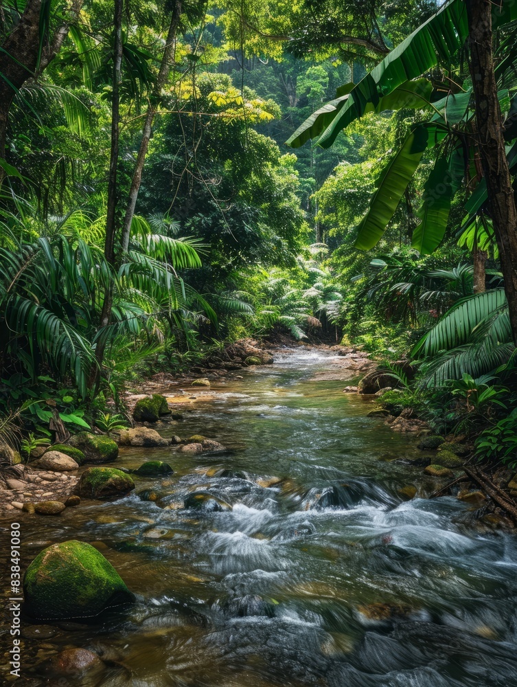 River in rainforest, drone view hyper realistic River in rainforest, drone view hyper realistic