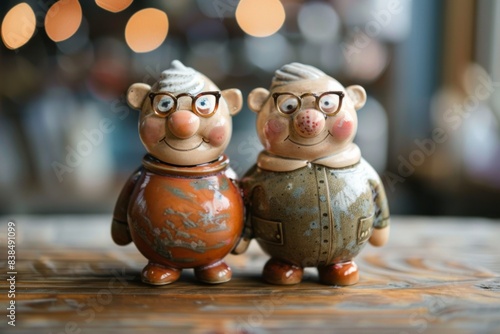 Pair of pig ornaments with glasses photo