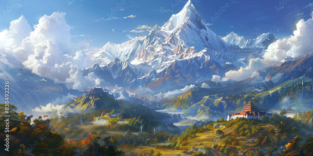 Naklejka premium A majestic mountain peak shrouded in mist